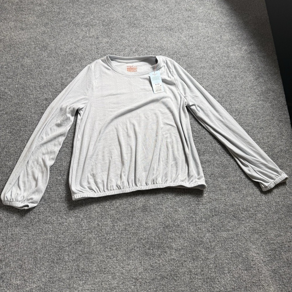 Cat & Jack Girls Ribbed Long Sleeve Top Light Gray Elastic Waist Cinch NWT XL 14